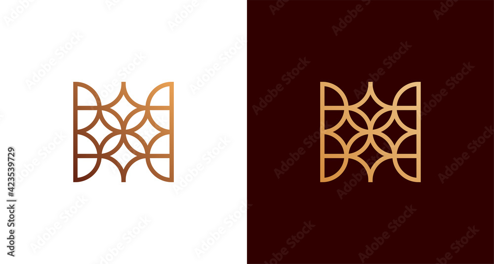 Abstract decorative letter H logo with star, leaves, geometric line pattern element, classy H logo vector template Abstract decorative letter H logo with star, leaves, geometric line pattern element, classy H logo vector template