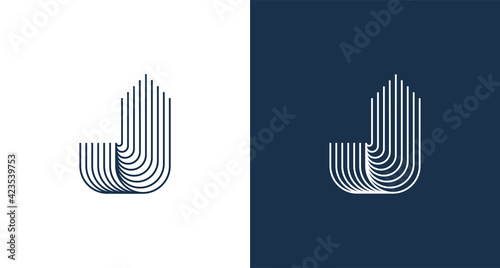 Abstract letter J with building tower shape, elegant outlined letter J tower logo vector template
