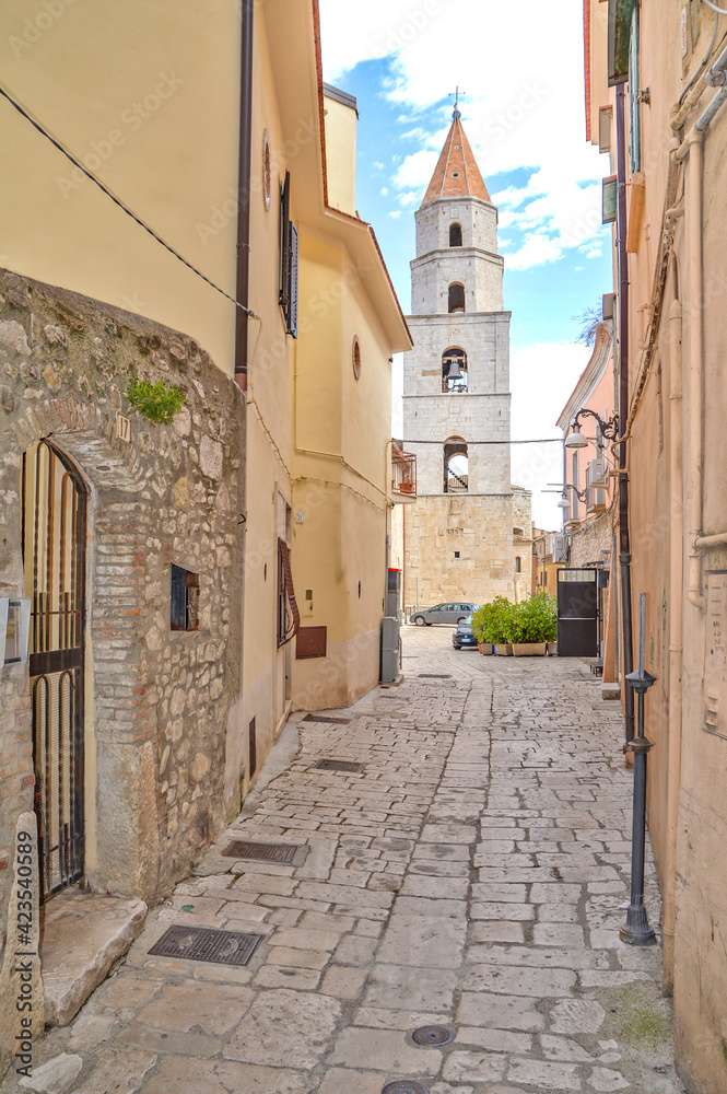 Obraz premium A narrow street among the old houses of Venosa, a medieval village in the Basilicata region, Italy.