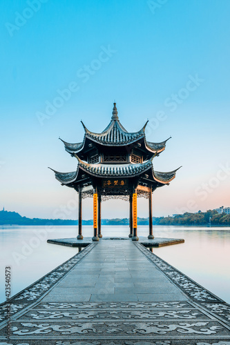Canvas Print Jixian pavilion during sunrise in hangzhou，Zhejiang province，China