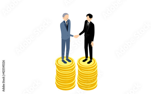 握手をするビジネスマン、ビジネスシーンのイメージ、アイソメトリック