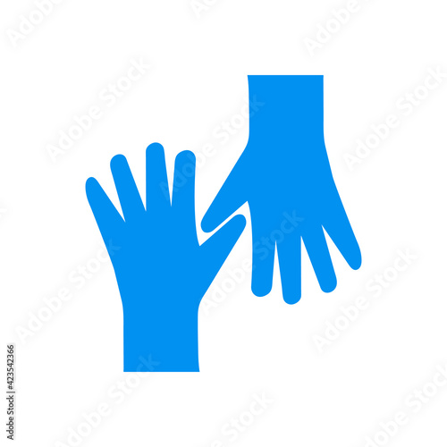 Two medical latex rubber gloves. Vector blue silhouette. Clipart, illustration on a blank white background.