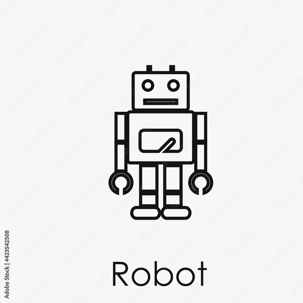 Robot vector icon.  Editable stroke. Linear style sign for use on web design and mobile apps, logo. Symbol illustration. Pixel vector graphics - Vector