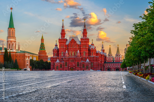 Red Square, Moscow Kremlin and State Historical Museum in Moscow, Russia. Architecture and landmarks of Moscow.