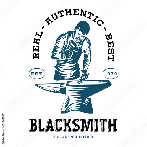 Blacksmith Logo Design Template vector illustration in vintage style, perfect for tshirt design  photo