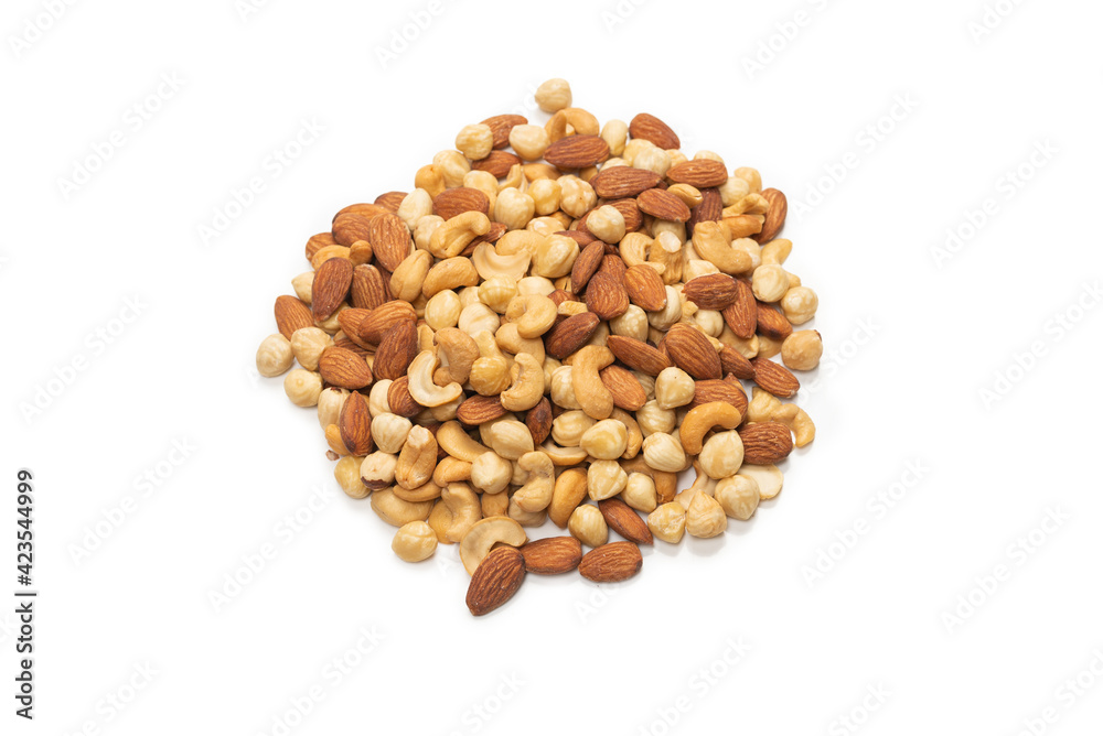 Mix of nuts isolated on white background. Top view. Mix of nuts isolated on white background. Top view.