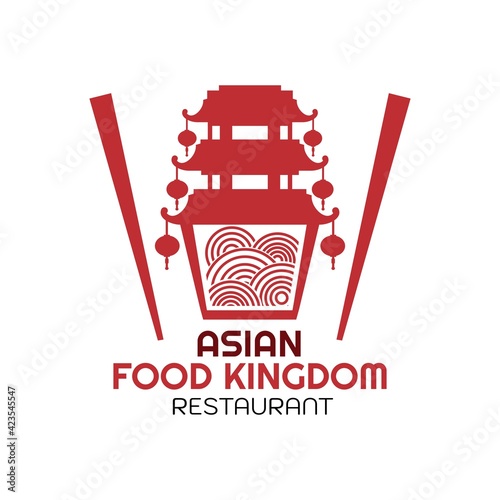 asian food kingdom red noodle box logo concept design illustration
