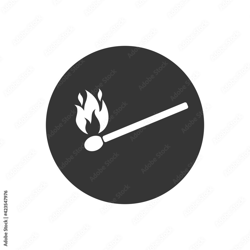 Match sign. Fire symbol white icon. Flame concept. Stock vector Match sign. Fire symbol white icon. Flame concept. Stock vector