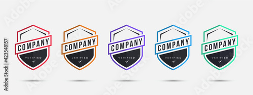 Company logo badge design template. Certified badge design with shield sports shape. Vector illustration. photo