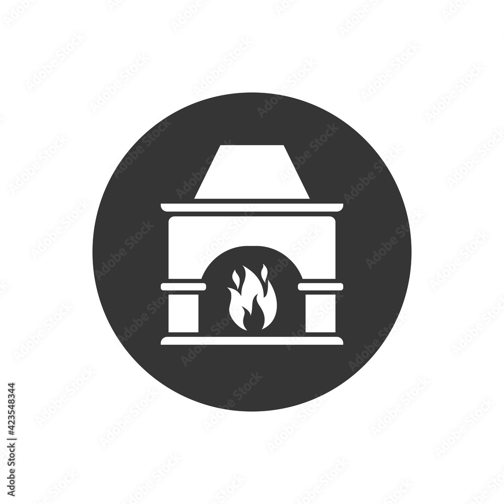 Fireplace white icon, logo on white background vector sign