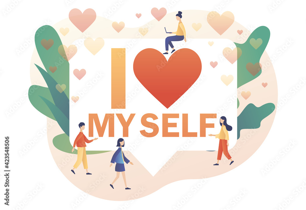 Vecteur Stock I Love Myself Big Text Tiny People Expressing Self Love And Care Love Yourself 2210