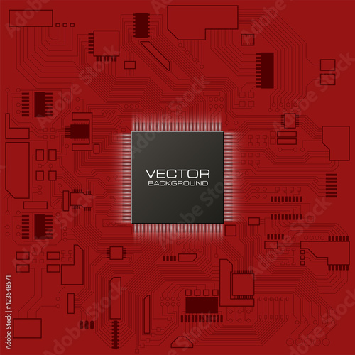 Electronic computer hardware processor technology Circuit board. Motherboard digital chip. Tech science engineering motherboard component vector background