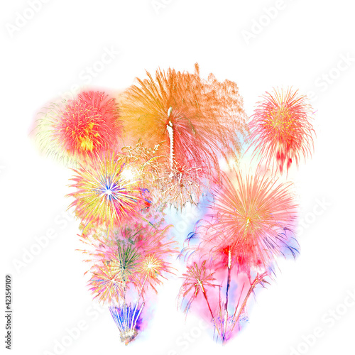 beautiful colorful firework isolated display for celebration happy new year and merry christmas on white isolated background, fireworks new year