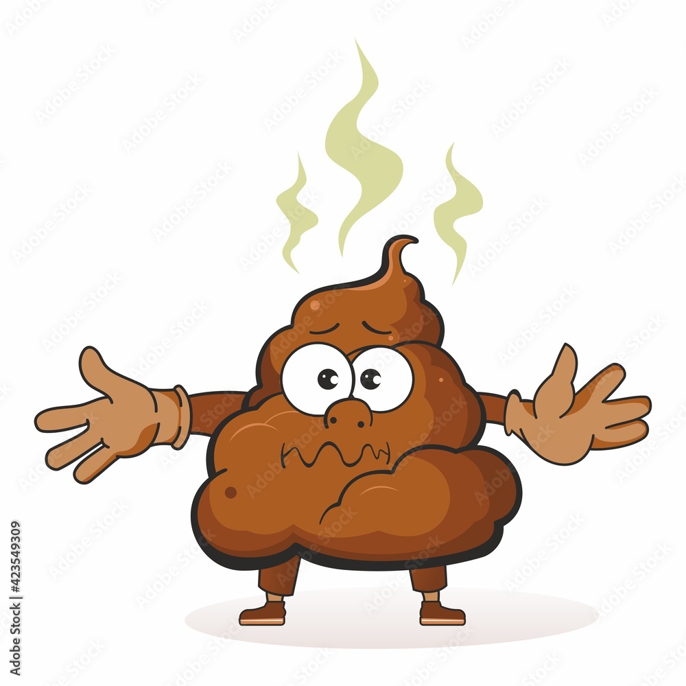 Funny Poop Cartoon Character. Face stinky poop shit emoji icon, colorful pictogram.