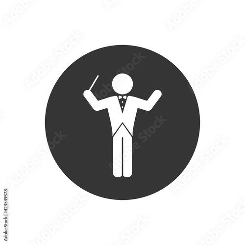 Music conductor white icon in flat, vector