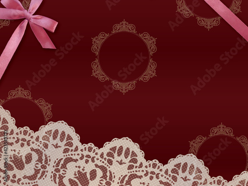 レースとリボンのエレガントなカード背景素材、ワインレッド