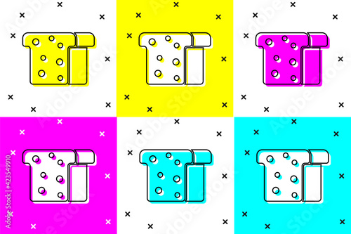 Set Bread toast for sandwich piece of roasted crouton icon isolated on color background. Lunch, dinner, breakfast snack. Vector