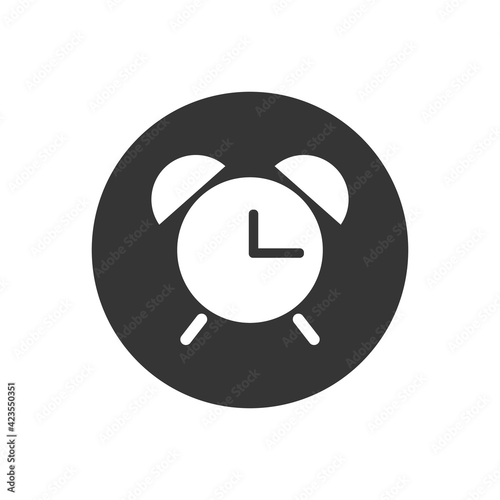 Alarm clock white icon in flat style. Vector illustration Alarm clock white icon in flat style. Vector illustration