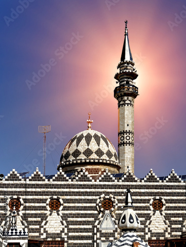 Detail of the black and white Abu Darwish Mosque in Amman, jordan photo