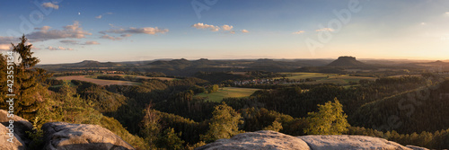 View of the Elbe Sanstone mountain range with table mountains