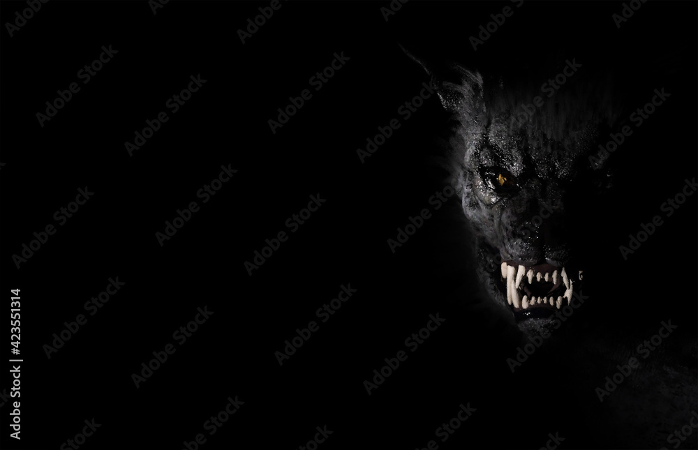 3d illustration of a Werewolf Dogman Monster with negative space for titles and text