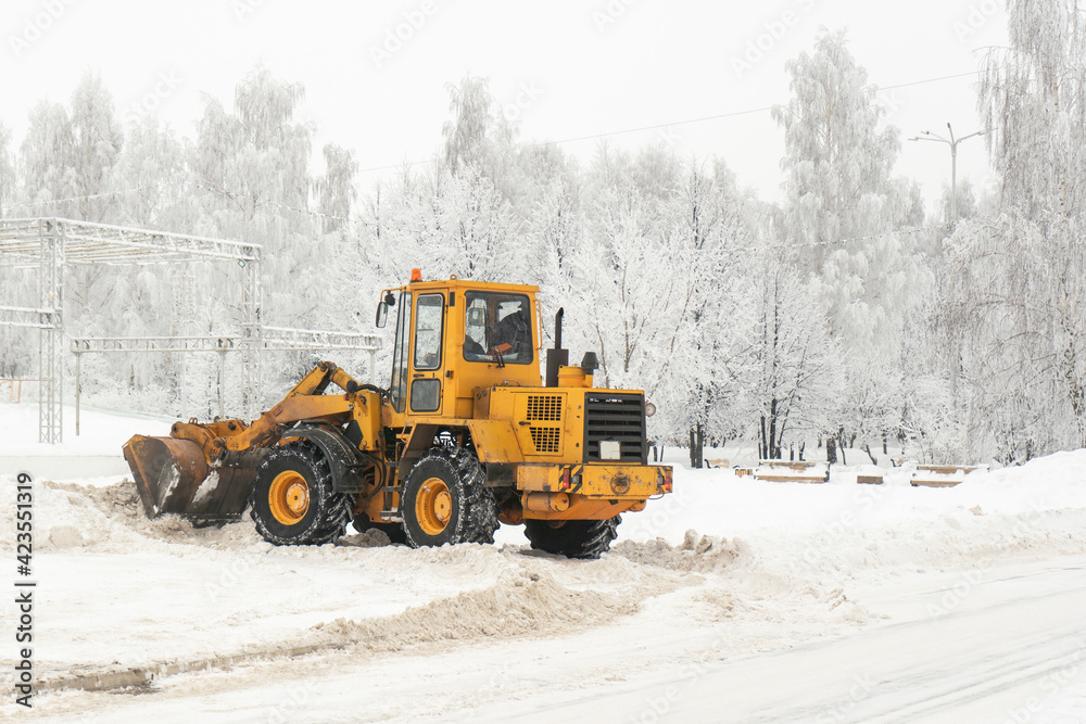 Municipal Service Grader Cleans Snow After Blizzard Municipal Service Grader Cleans Snow After Blizzard