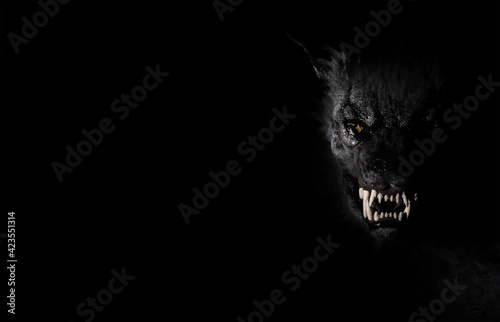 3d illustration of a Werewolf Dogman Monster with negative space for titles and text