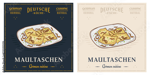 Maultaschen traditional German Dumplings vintage retro illustration
