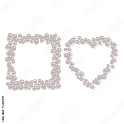 Heart and Square shaped frame from a scattering of pearls, can be used for your photos or for the decoration of greeting cards