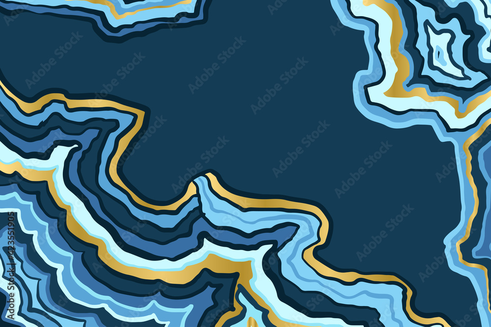 Abstract blue and gold pattern. Agate slice ripple texture imitation. Vector illustration.