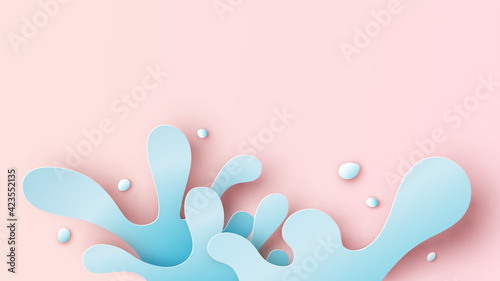 Illustration of sea water splashing on sand beach. Water splash background. paper cut and craft style. vector, illustration.