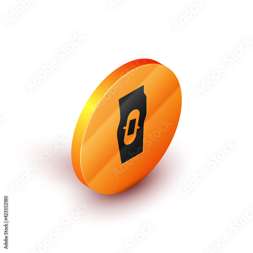Isometric Plaster on leg icon isolated on white background. Orange circle button. Vector
