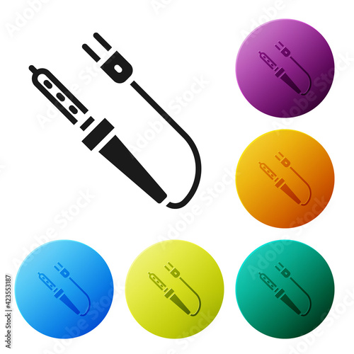 Black Soldering iron icon isolated on white background. Set icons in color circle buttons. Vector