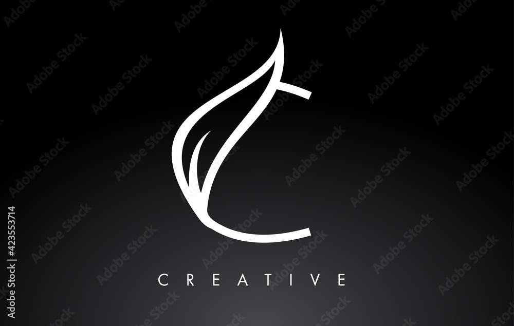 C Letter Logo with Monogram Leaf Concept in Black and White Colors C Letter Logo with Monogram Leaf Concept in Black and White Colors