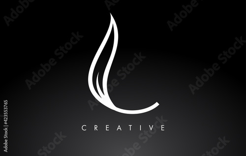 L Letter Logo with Monogram Leaf Concept in Black and White Colors