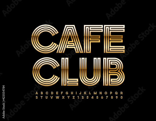 Vector creative logo Cafe Club. Maze style Font. Luxury Golden Alphabet Letters and Numbers set