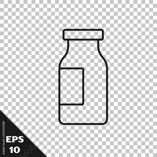 Black line Closed glass bottle with milk icon isolated on transparent background. Vector