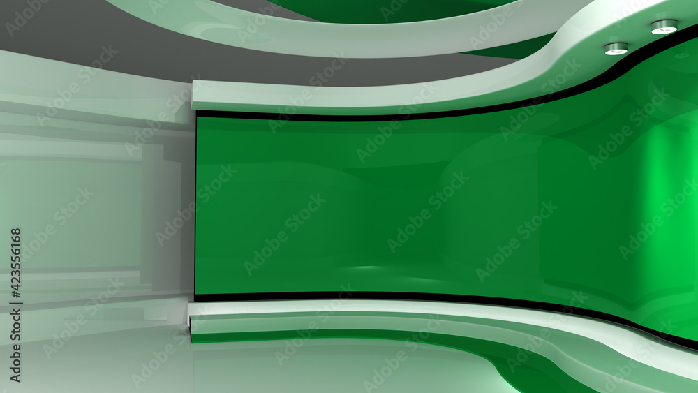 TV studio. Green studio. Green background. News studio. The perfect