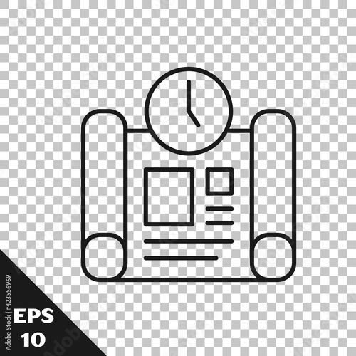 Black line Business project time plan icon isolated on transparent background. Vector