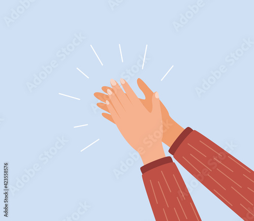 Human hands clapping. Applauding hands. Expression of approval, admiration, support, gratitude, recognition. Vector illustration in flat style.