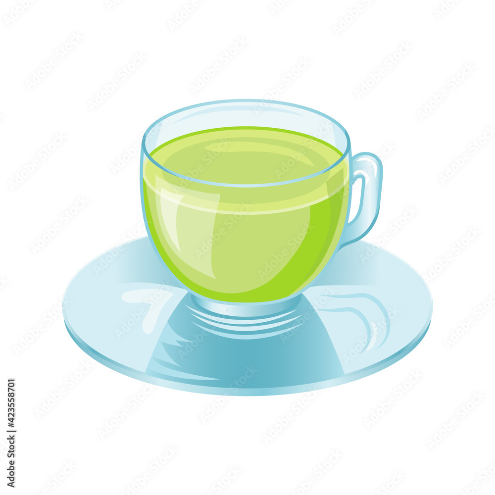 Green tea cup. Isolated. white background. cartoon style.