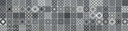 100 Universal different geometric seamless patterns. Endless vector texture can be used for wrapping wallpaper, pattern fills, web background,surface textures. Set of monochrome ornaments.