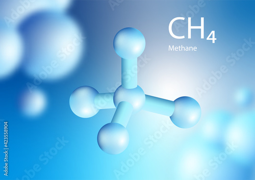 Blue 3D shape of Methane is a chemical compound with the chemical formula CH4 Floating in the air. 3d illustration chemistry. Vector.