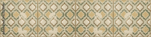Yellow beige brown green traditional modern moroccan motif tiles wallpaper te...