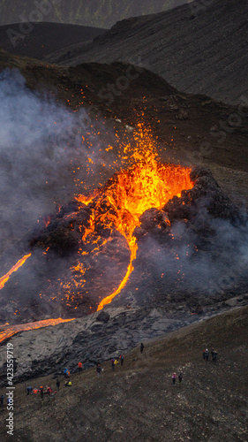 Lava flows from a small volcanic eruption in the Geldingardalur Valleys of Mt Fagradalsfjall, Southwest Iceland. The eruption occurred only about 30 km away from the capital of Reykjavík. photo