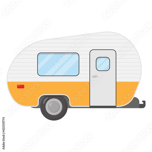 Trailer caravan, motorhome, mobile home for country vacation. Side view camping trailers