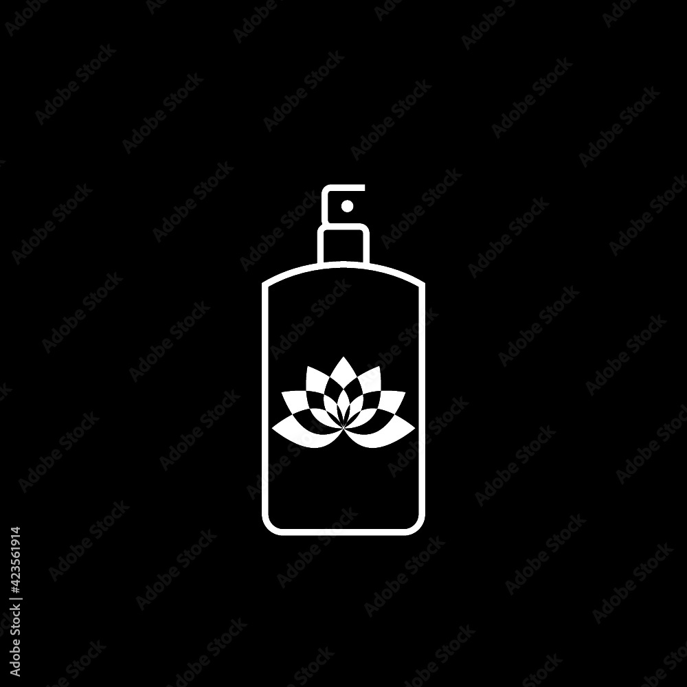 Lotus flower inside perfume bottle icon isolated on dark background Lotus flower inside perfume bottle icon isolated on dark background