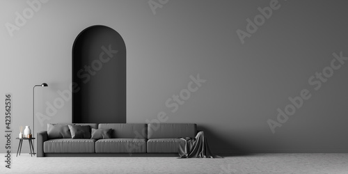 Fototapeta Naklejka Na Ścianę i Meble -  Living room interior with a grey sofa and empty wall