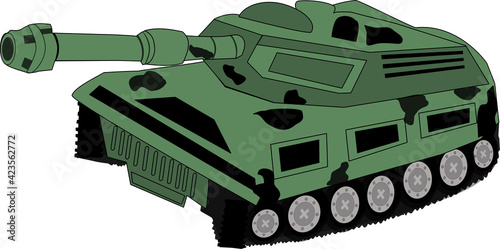 vector image of a toy tank in green and black on a white