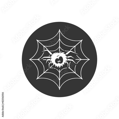 Cartoon spider in the web white icon. Vector illustration